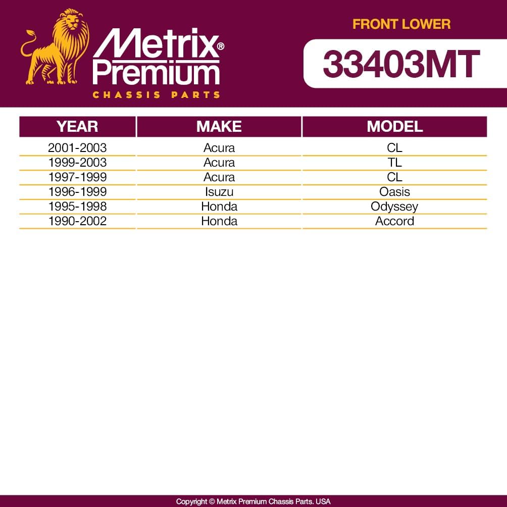 Metrix Premium Chassis Parts - Front Lower Ball Joint Fits 01-03 Acura CL, 99-03 TL, 97-99 CL, 96-99 Isuzu Oasis, 95-98 Honda Odyssey, 90-02 Accord, Replacement K9643, Made in Europe