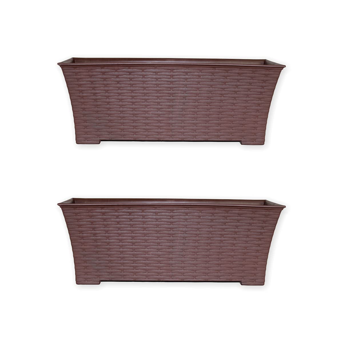 Elly Décor Set of 2 18x8 Rectangular Modern, Resistant and Self Watering Planter with Rattan-Like Finish, 18", Chocolate Brown