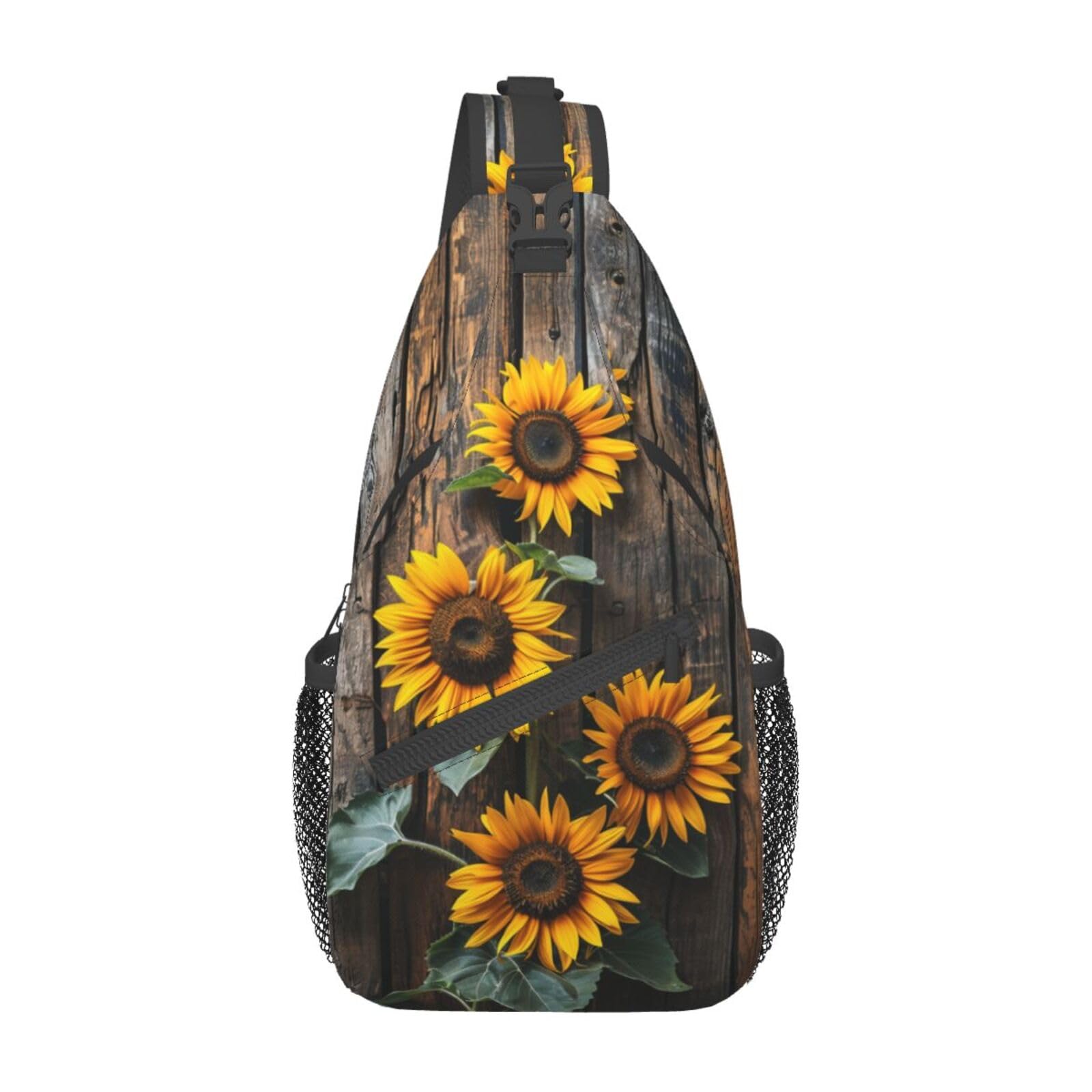 Mqtzyiwx Sunflowers On Wooden Board Sling Backpack Hiking Backpack Crossbody Bag Sports Lightweight And waterproof Chest Bag Shoulder Bag For Women Men