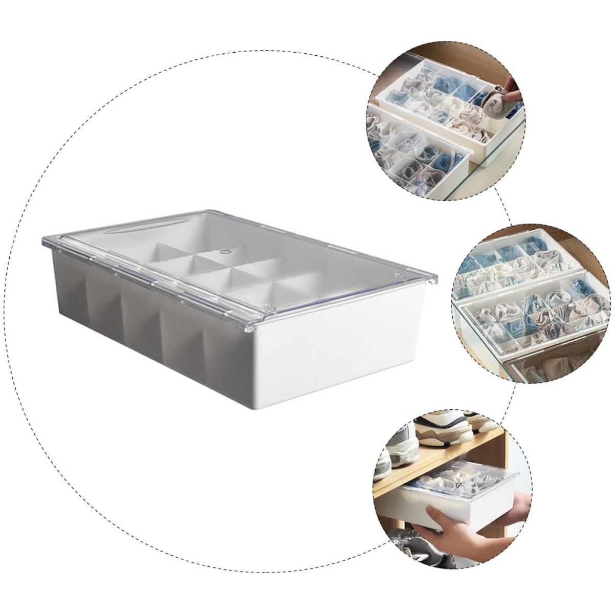 GLEAVI Scatola Portaoggetti per Griglie Multiple Organizer per Cassetti Coperchio Contenitore Classificato per Calzini e Intimo per Camera da Letto e Armadi