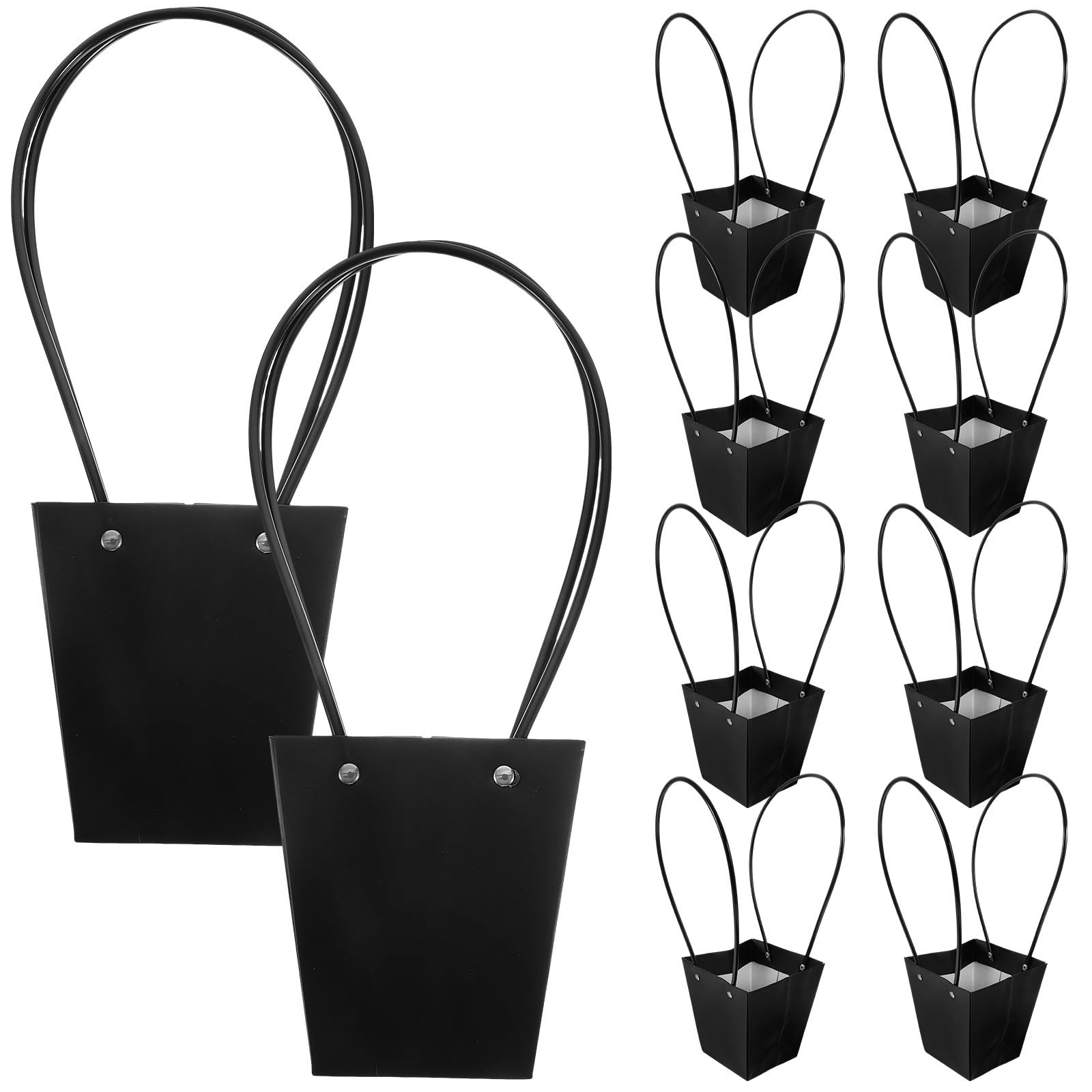 Hemobllo 10 Stück Blumentüten Kraftpapier Schwarz mit Henkel - Wasserdichte Geschenktüten für Blumensträuße & Topfpflanzen - Robuste Tragetasche für Hochzeit, Valentinstag & Party (34x13x12 cm)