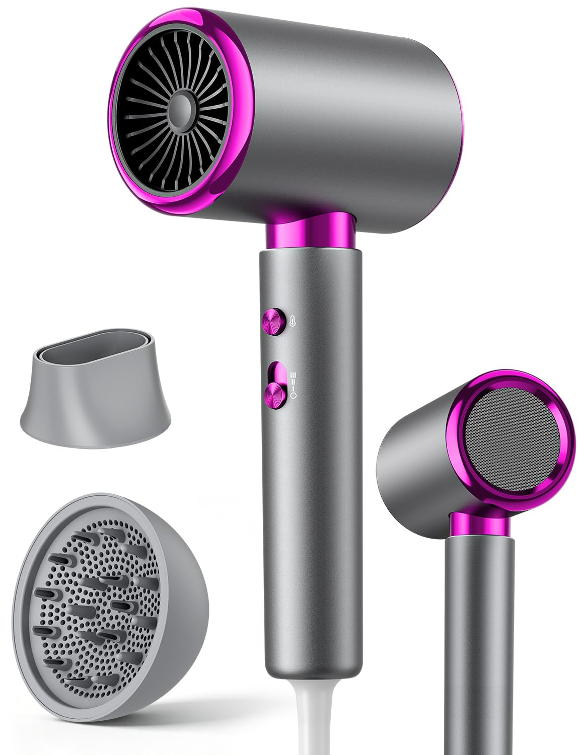 LORVENA Föhn 2400W Haartrockner mit Kaltluft, 3 Temperaturstufen, Diffusor | Fön mit 2 Gebläsestufen, Stylingdüse, Ionentechnologie, 1,8m Kabel für schnelles Trocknen und Haarstyling Zuhause