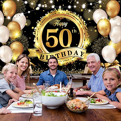 Fondo decorativo Happy 50 cumpleaños negro y dorado grande miniatura 6
