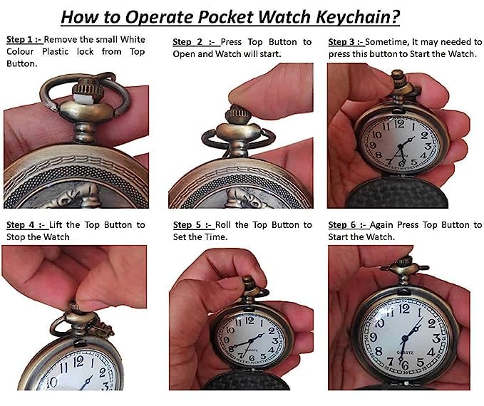 Image of Blue Aura Premium Pocket Watch Metal Keychain Retro Vintage for Gifting with Key Ring Anti-Rust (BA-KWIC-7)