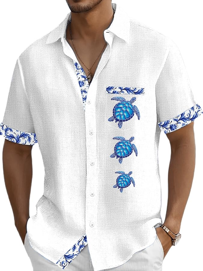 Men's Turtle Printed Casual Vacation Shirt Hawaiian Beach Tshirts