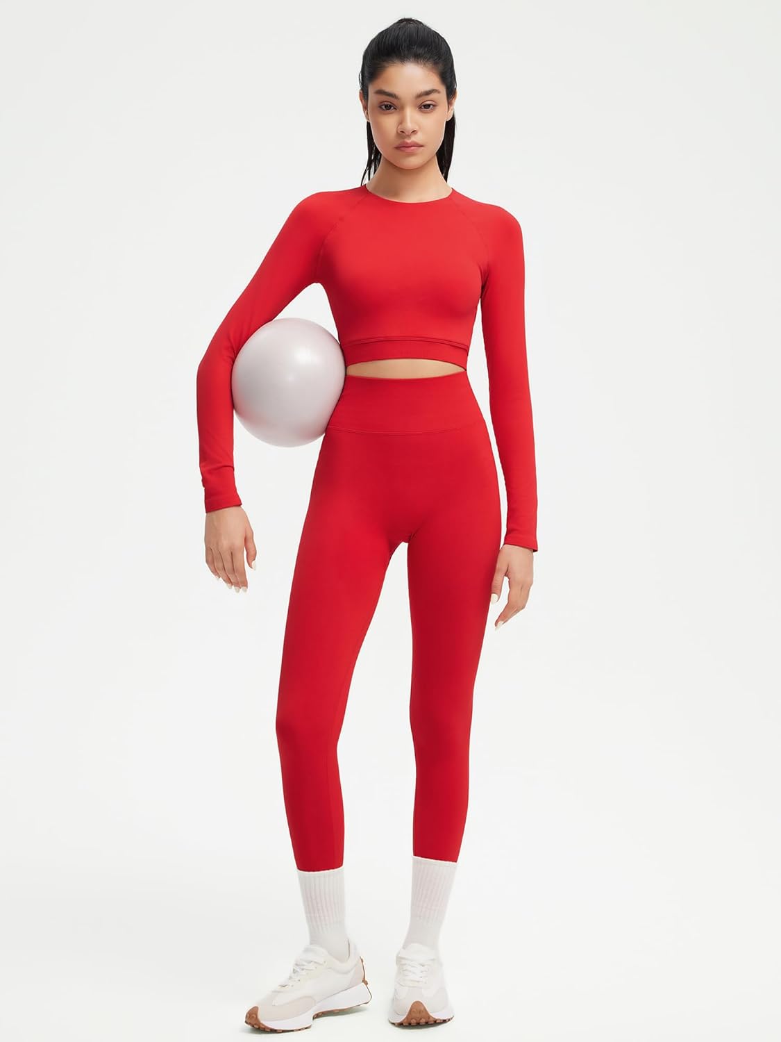 SUUKSESS Women 2 Piece Open Back Seamless Workout Sets Scrunch Booty Gym Leggings Built in Bra Crop Yoga Top - Image 4