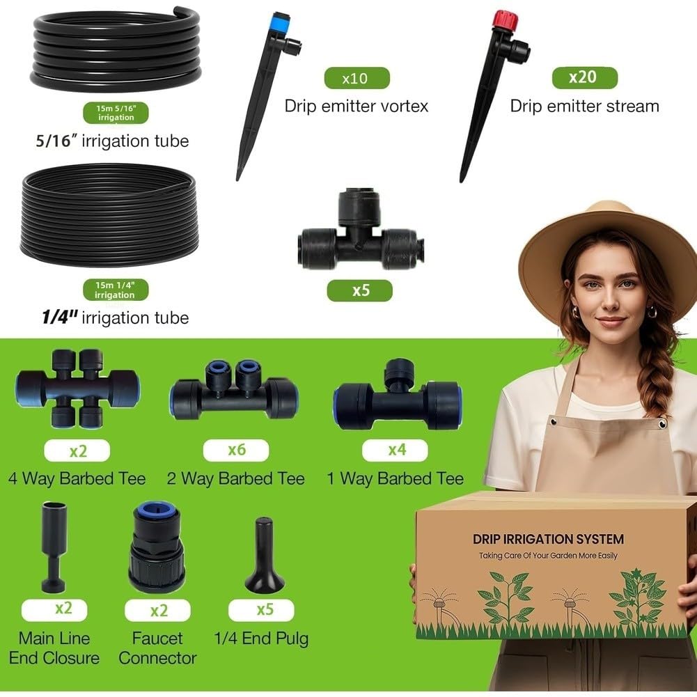Per sistema di irrigazione efficiente per esterni, con irrigazione a goccia a innaffiamento rapido, ugelli regolabili e struttura in plastica per serre, prati, aiuole (B)