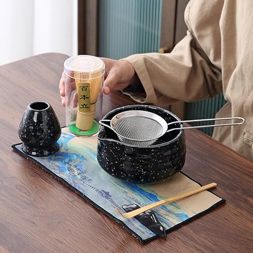 Mochachaju Black Mottled Matcha Whisk Set