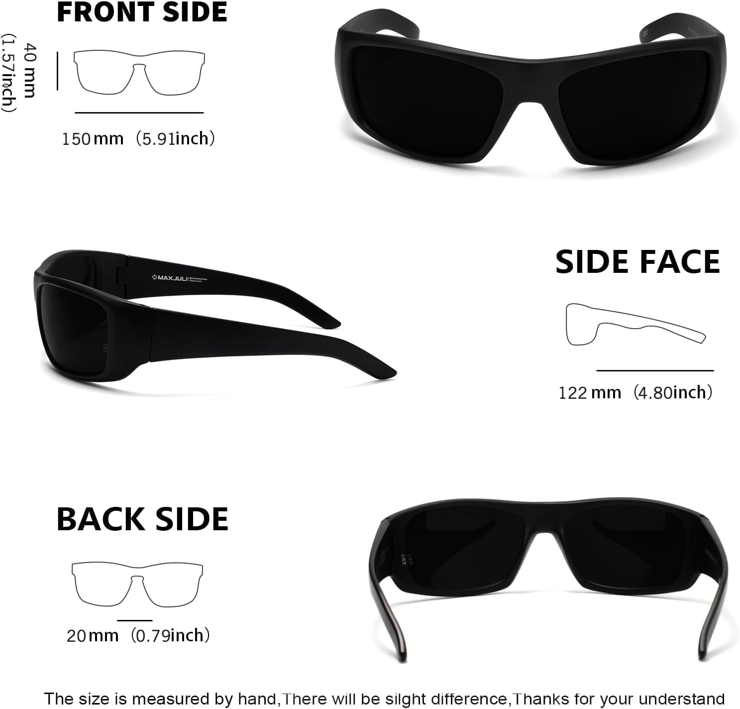 MAXJULI XL Z87 Sports Sunglasses for Big Heads Men Women TR90 Ultralight UV400 Protection Glasses 8700 (Black/Super Dark) - Image 5