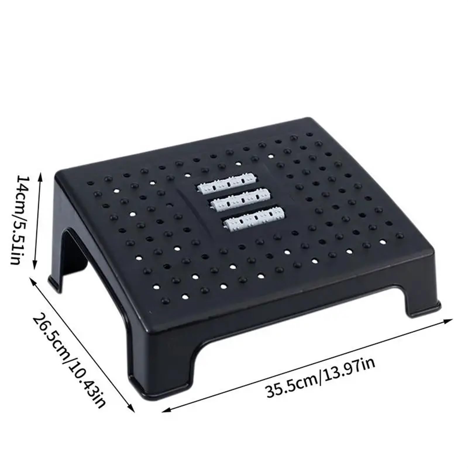 Podnóżek biurowy, Czarny podnóżek pod biurko z rolkami masującymi 14x10,4x5,5 cala
