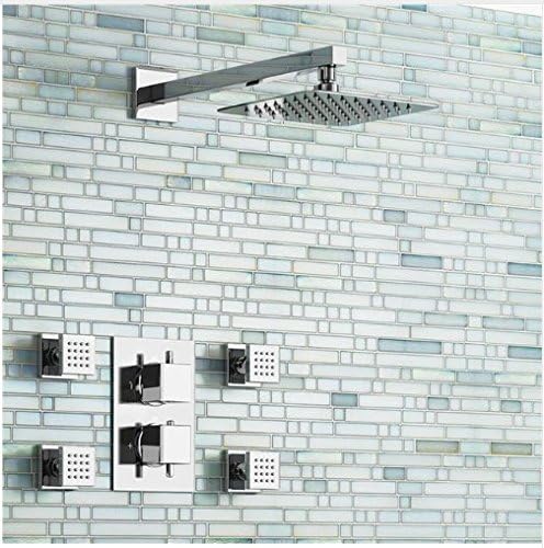 8 "スクエアミキサーウルトラ薄いサーモスタットシャワーヘッドクロームバスルームマッサージボディジェット付き