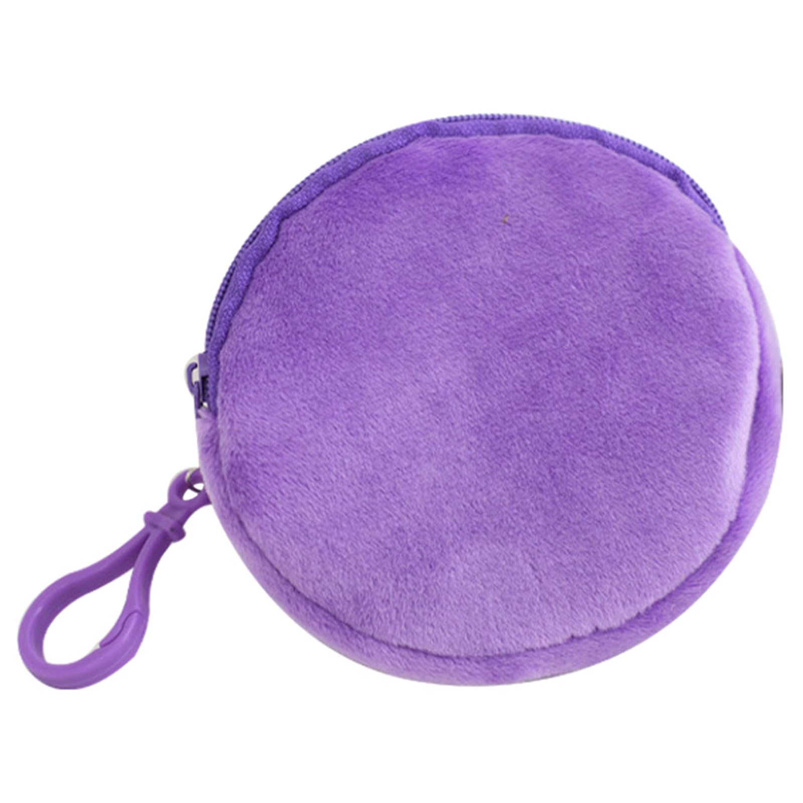 HUANIZI Circular Wallet Shapes Keychain Round Coin Purse Keyring Loose Changes/Keys/Storage Bag Ornament For Women Girls Convenient Travel Pouch, Purple
