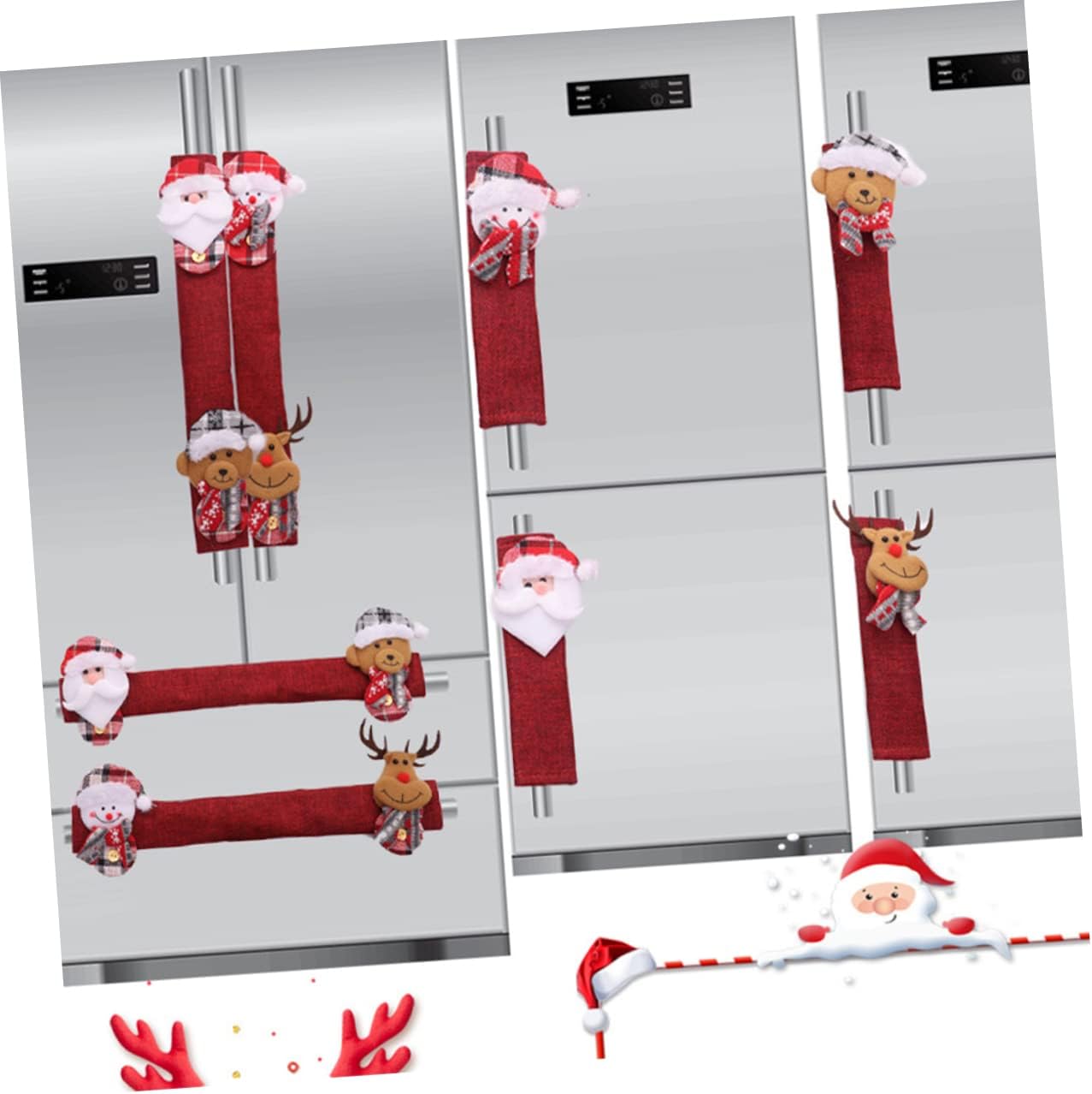 Lurrose 8pcs Christmas Kitchen Handle Covers Refrigerator Microwave Oven Door Protector Flexible Festive Decor Prevent Cold Metal Handles Gift