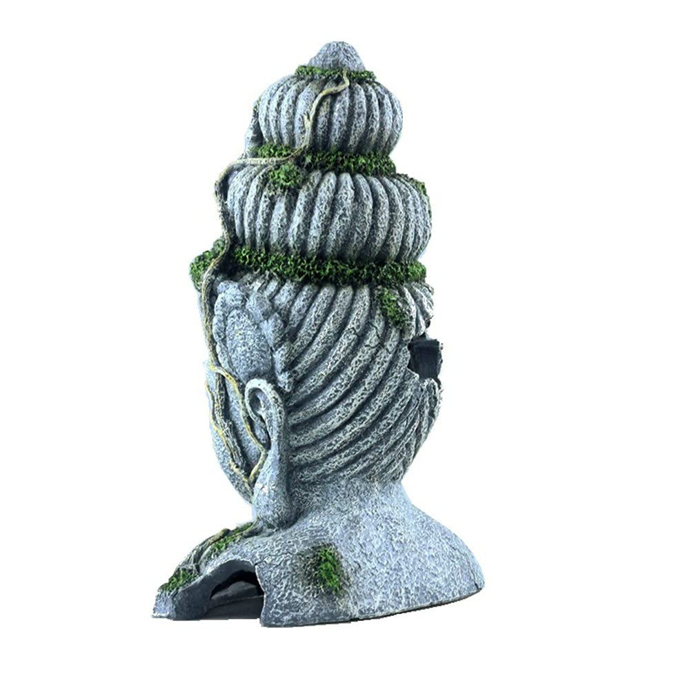 QTMY Décoration d'aquarium, grande statue tête de Bouddha Betta Serpent Cachette Grottes