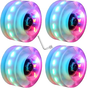 4 Pack 32 x 58 mm 78A Light up Roller Skate Wheels, Skate Wheels with Bearings Installed for Indoor or Outdoor Double Row Skating and Skateboard Accessories 32 x 58 mm 78A