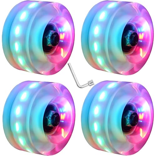 4 Pack 32 x 58 mm 78A Light up Roller Skate Wheels, Skate Wheels with Bearings Installed for Indoor or Outdoor Double Row Skating and Skateboard Accessories 32 x 58 mm 78A