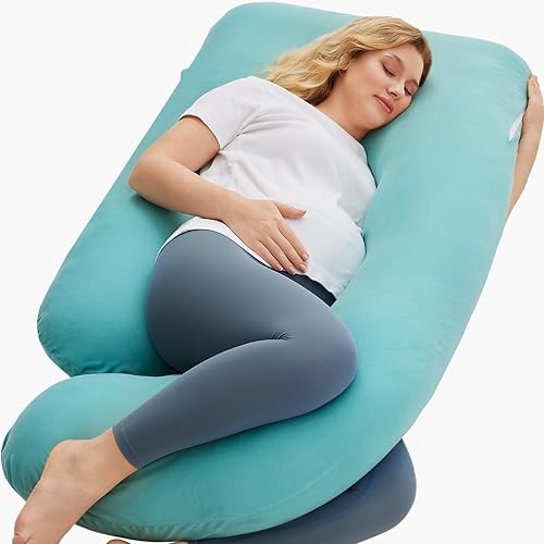 Momcozy - Almohadas de embarazo en forma de U con funda extraíble de algodón, almohada de cuerpo completo de 57 pulgadas de apoyo para la
