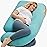 Momcozy U Shaped Pregnancy Pillows with Cotton Removable Cover, 57 Inch Full Body Pillow Maternity Support, Must Have for Pregnant Women, Tiffany Blue