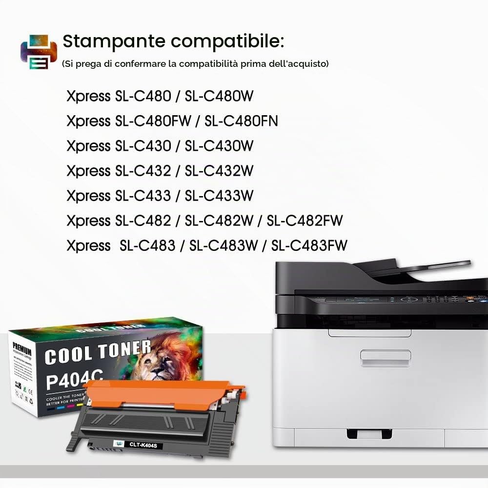P404C CLT-P404C Toner Compatibile per Samsung C480W confezione da 4 | CLT-K404S CLT-C404S CLT-M404S CLT-Y404S per Xpress C480FW SL C480FW C430W C430 C480 C480W (Nero,Ciano,Giallo,Magenta)