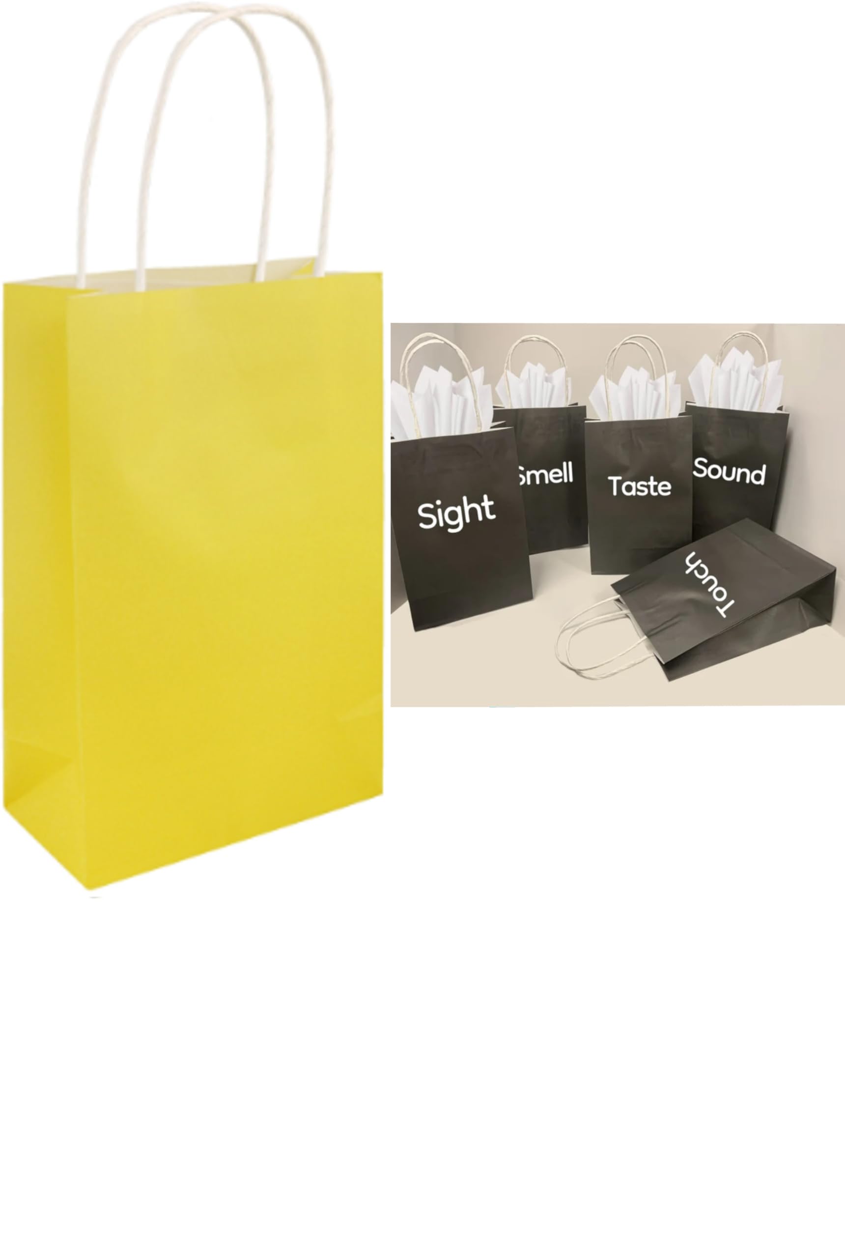 MustBeBonkers Paper Party Bags - Many Colours, 5 Senses Gift Bags with Handles for Easter Egg Hunt, Birthday, Wedding, Halloween, Christmas, Celebrations (Yellow)