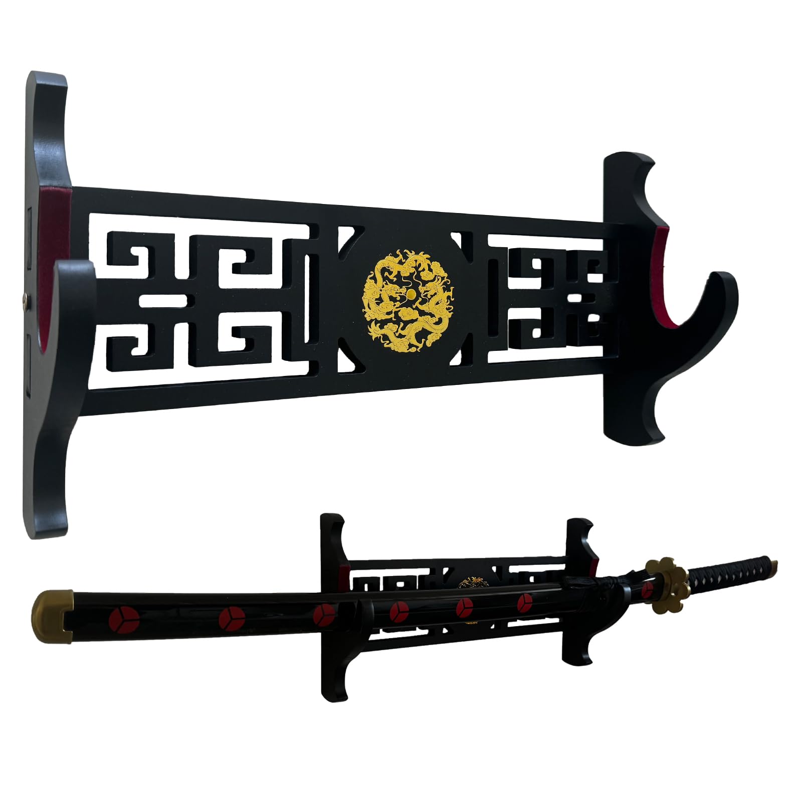 Schwerthalter Katana Wandhalterung 1-Tier Drachenikone Samt Gepolsterte Katana Halter Samurai Schwert Display Rack Wand Lichtschwert Wakizashi Schwertständer Display Hanger