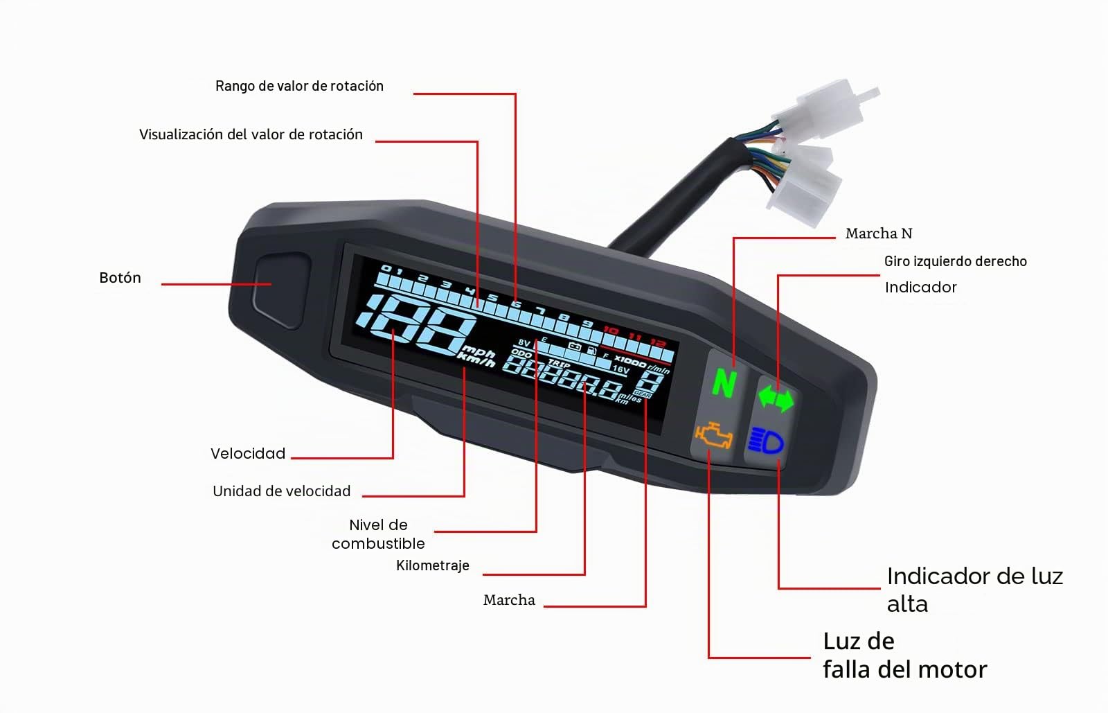 KAOLALI Tacómetro Digital Universal para Motocicleta, Velocímetro Digital con Pantalla LCD Carburador Contador de Kilómetros con Sensor
