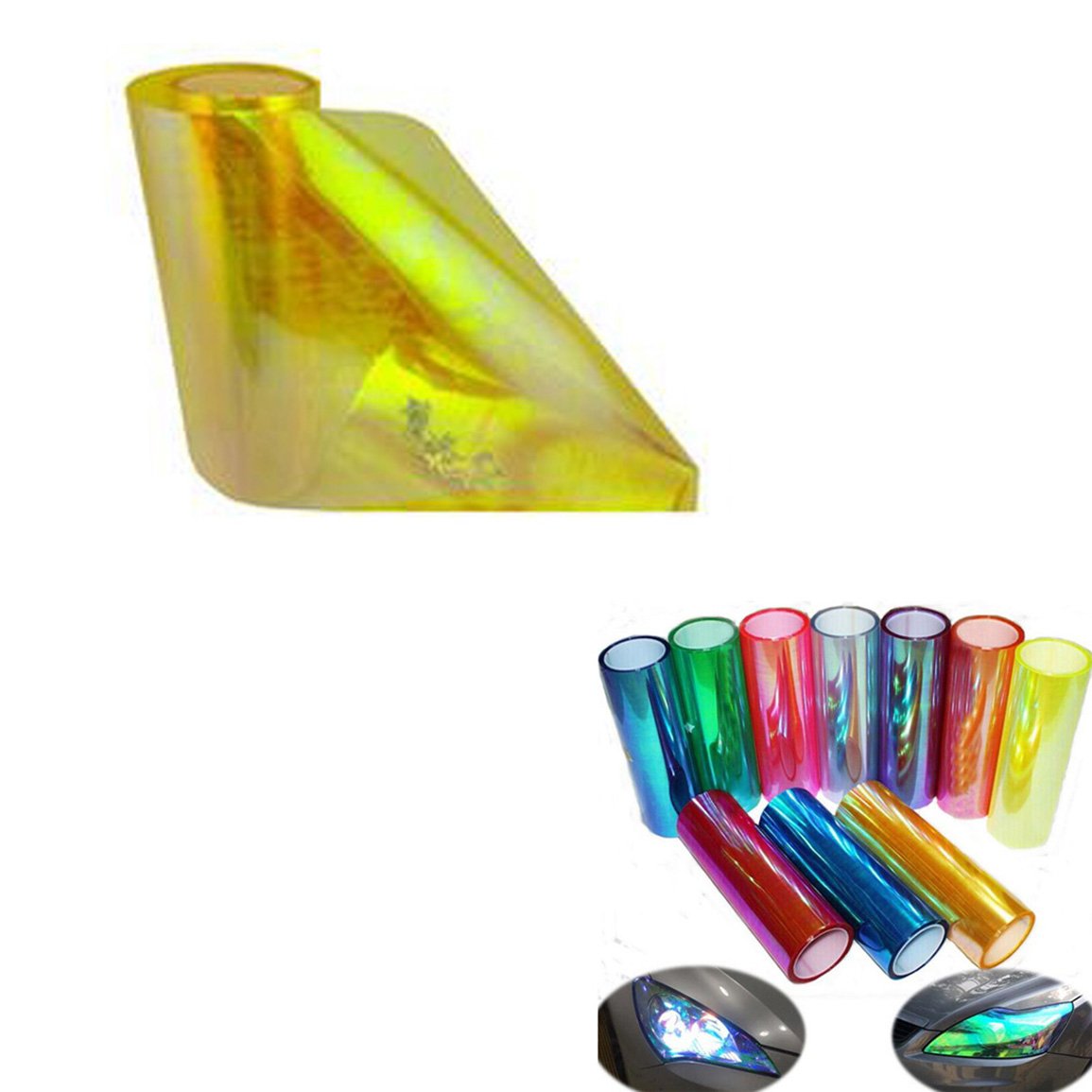 AZQKJ 200cm x 30cm Self Adhesive Headlights,Tail Lights,Fog Lights,Sidemarkers Tint Vinyl Film(Discolour Yellow)