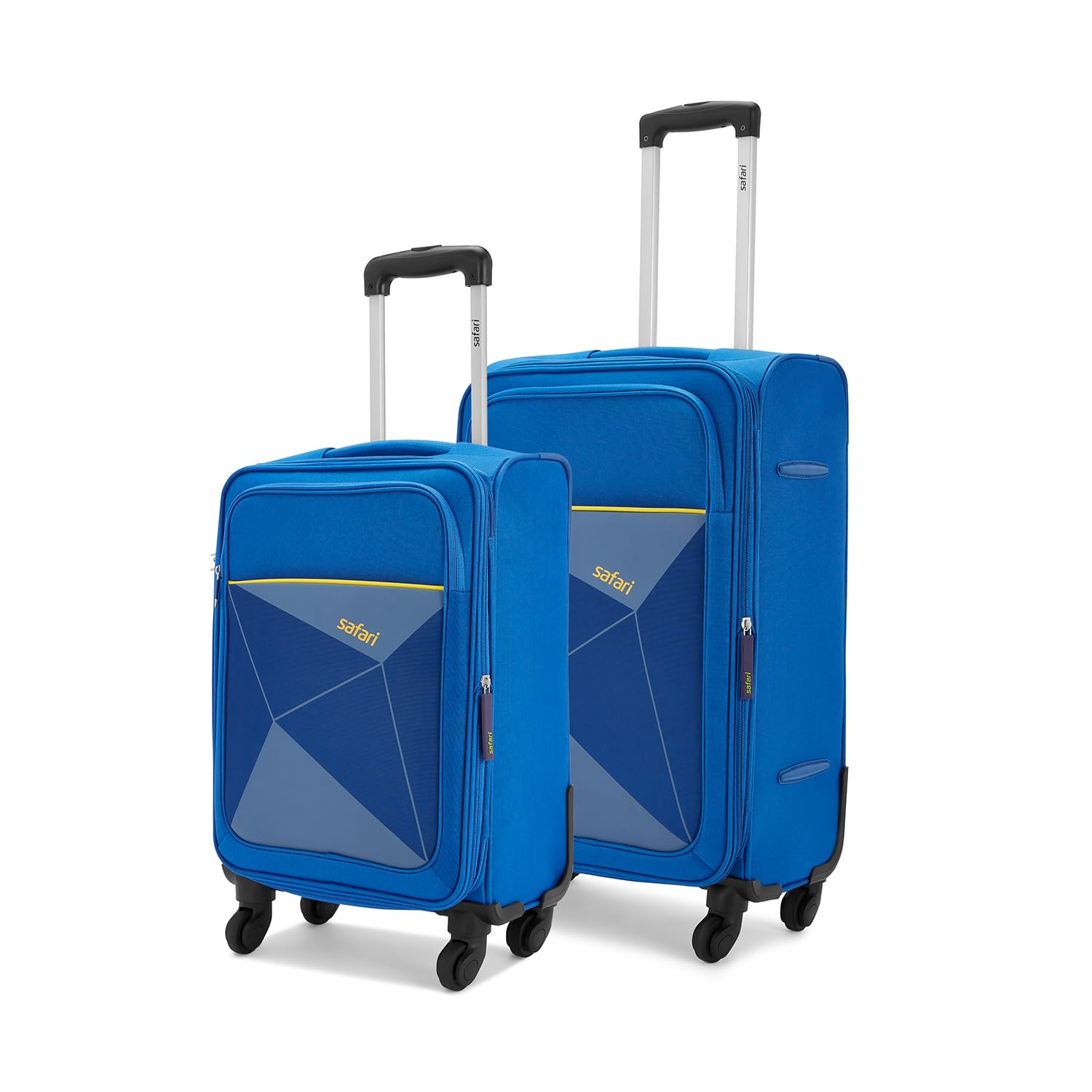 2 Pc Prisma Set- 55+65 cms, Small (Cabin) and Medium (Check-in) Polyester Soft Sided 4 Spinner Wheels Luggage/Suitcase/Trolley Bag (Blue)