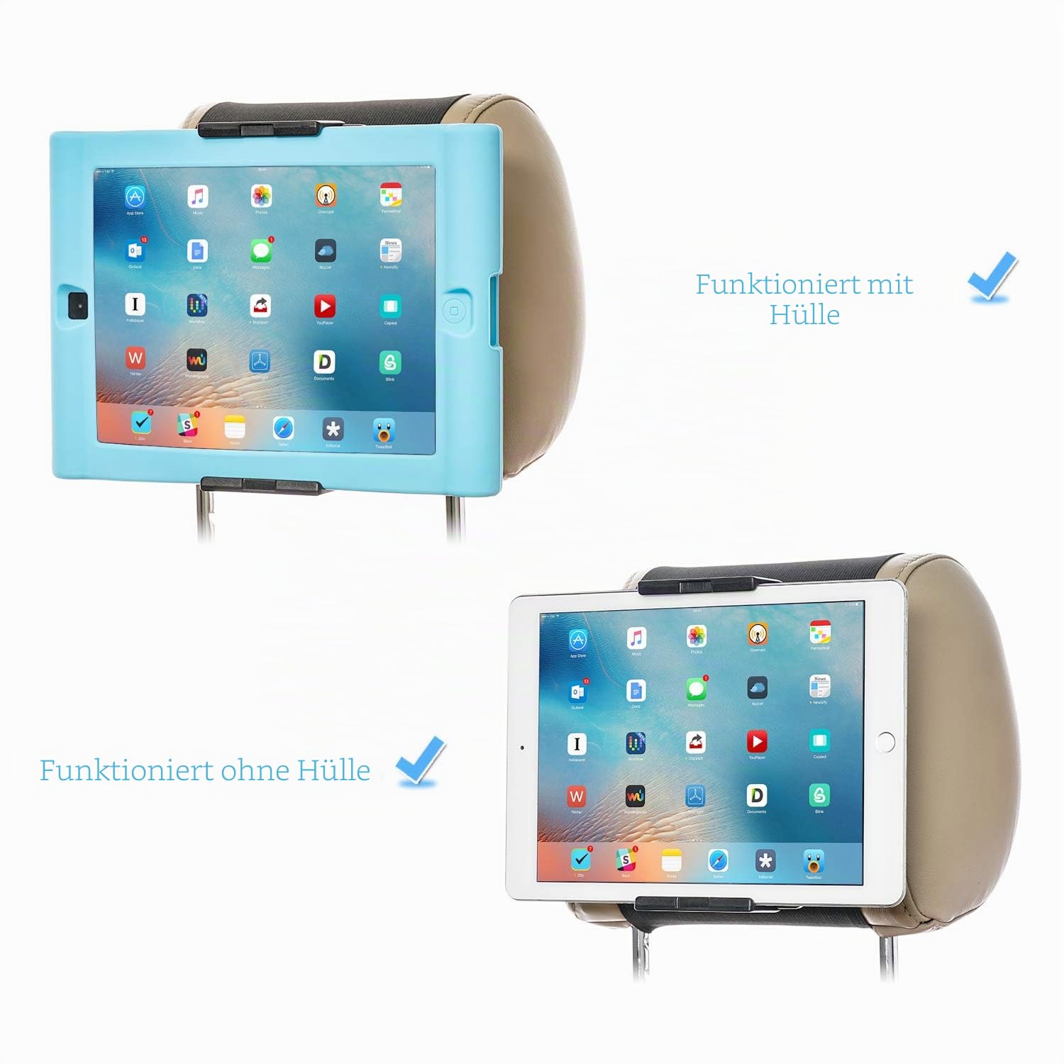 TFY KFZ-Halterung, Auto-Kopfstützen-Halterung für Handys und Tablets, kompatibel mit Geräten mit einem 12,7 bis 26,7 cm (5 bis 10,5 Zoll) großen Bildschirm (Black)
