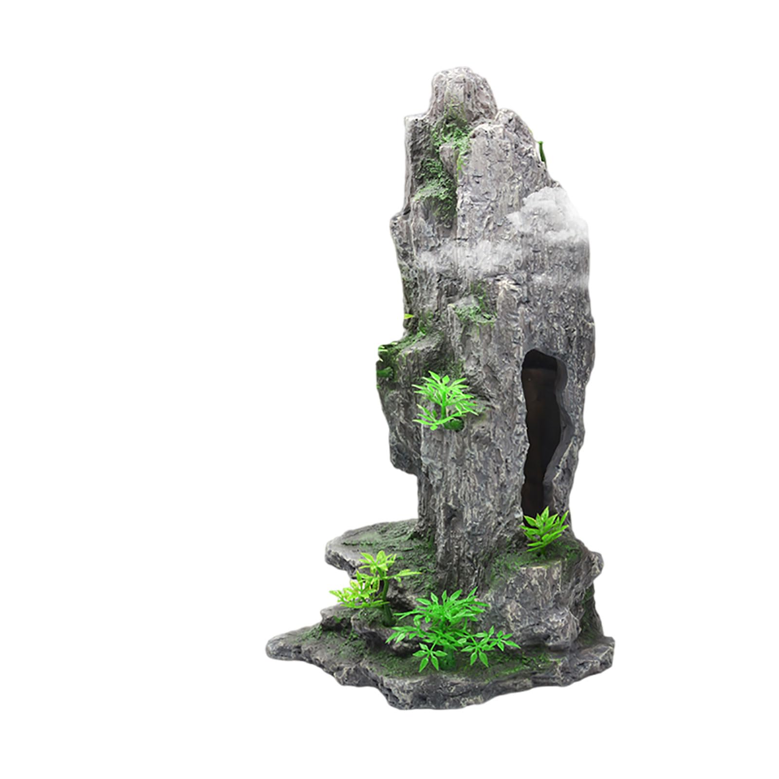 Dekoracje z widokiem na góry Krajobraz skalny Ukrycie skały Jaskinia Drzewo Ozdoba do akwarium Dekoracja akwarium Drzewa Bonsai ze sztucznym mchem Aquascaping(D)