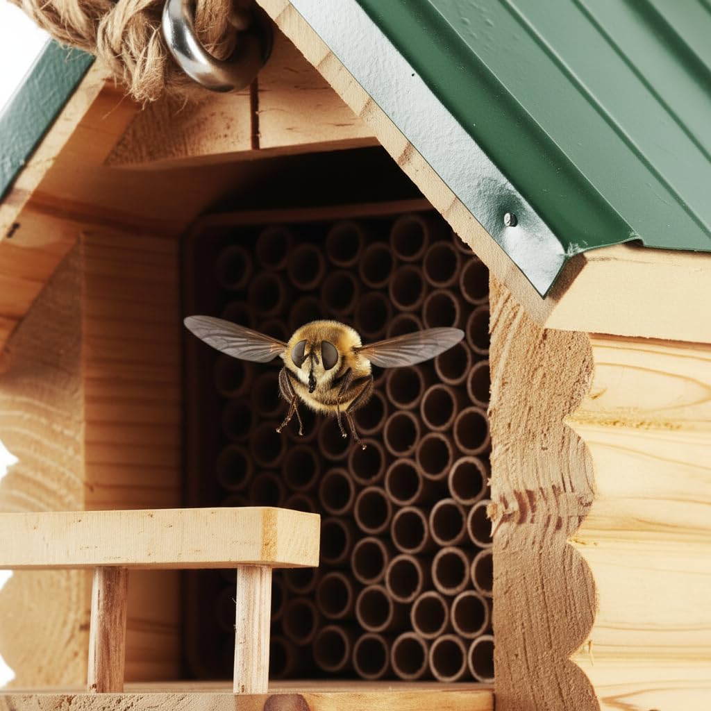 Cedar Wood Bee House for Garden Outside, Cardboard Bee House Nesting Tubes - 6" Long X 5/16" Diameter Tube for Mason Solitary Bees