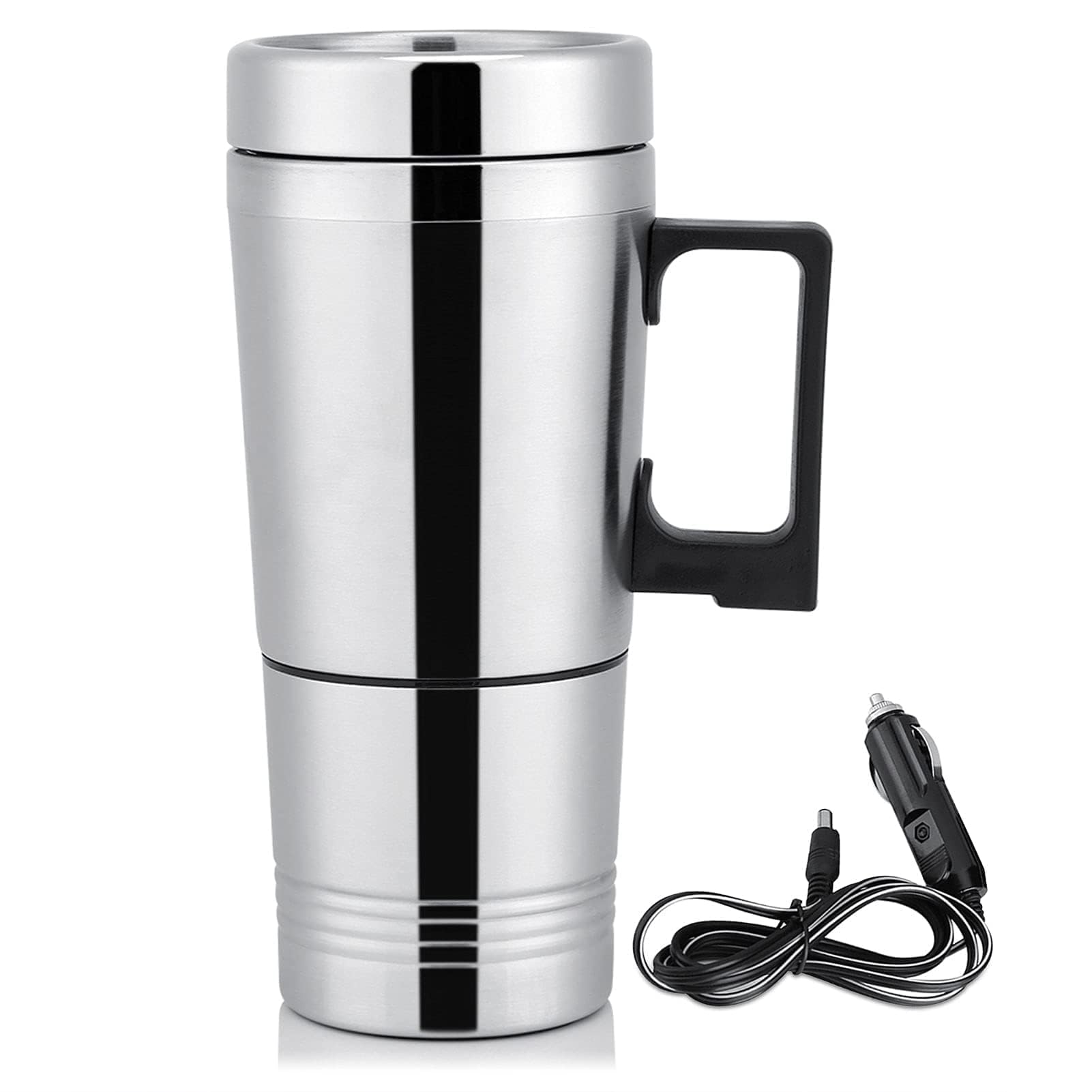 Car Electric Kettle, 300ml Portable Electric Tea Kettle 24V Stainless Steel Electric In-car Travel Heating Cup Car Water Heater Travel Heating Cup with Lid for Most Car Cup Holders, 6.5X19.5cm