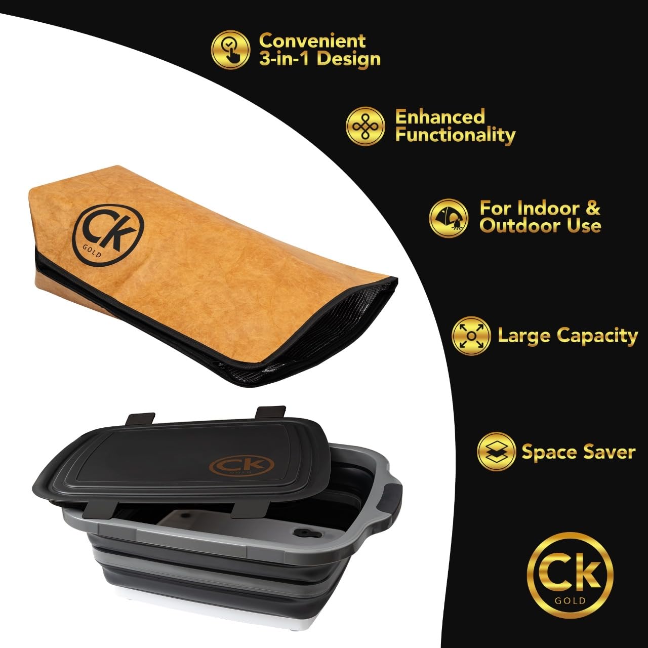 Tina plegable grande para preparación de barbacoa con tapa de bloqueo y bolsa de barbacoa para descansar carne, tabla de cortar plegable sin BPA con tapa, sin fugas, fuerte orificio de drenaje para 6