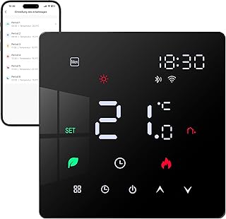 Fussbodenheizung Thermostat Digital Für Wasser Fußbodenheizung und Boiler, WiFi Raumthermostat Heizungsthermostat Smart, Alexa/Google Assistant/Tuya APP Kompatibel Unterputz 230V 3A Schwarz