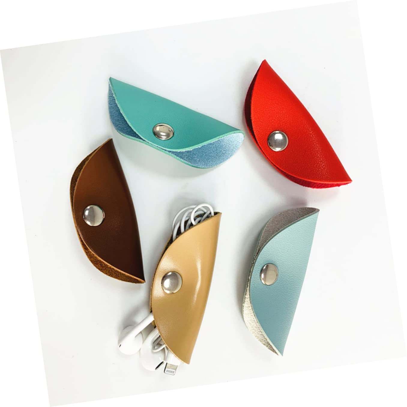 Mikikit 3 pcs Management Holder Straps Ties Khaki Adjustable Holders Wire Reusable Leather Cable Computer/Organizer Tv/Keeper Earphone Pu Winder for Management/Cord Round Winders Half