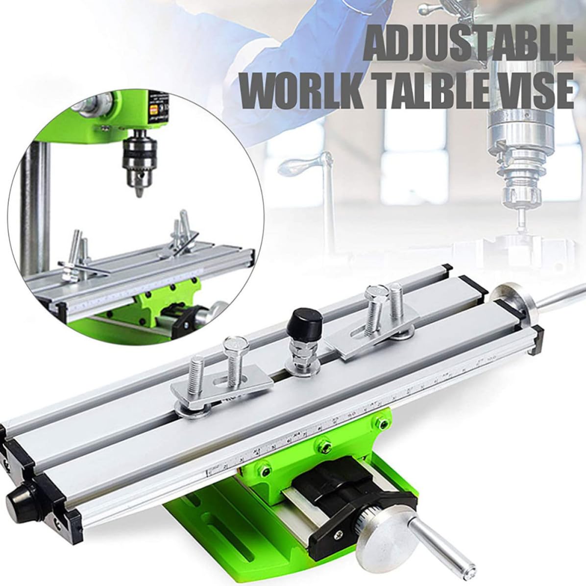 Tavolo da Lavoro Compatto Verde Multifunzionale in Acciaio Legato Design ad Alte Prestazioni per Trapano da Banco e Fresatrice per Officina Domestica