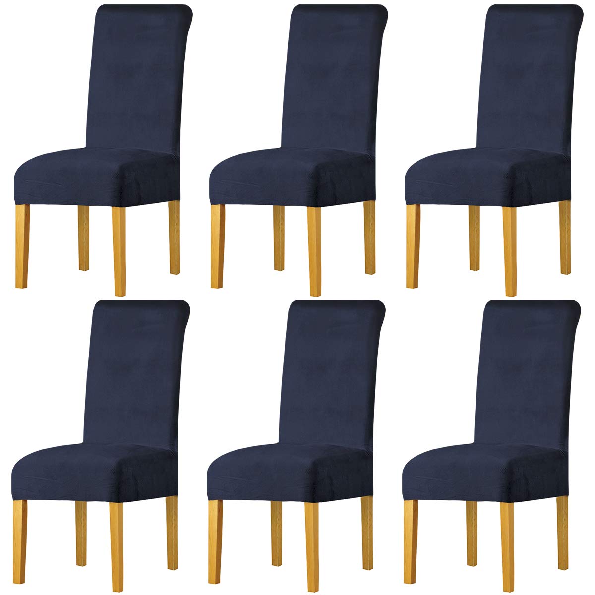 LANSHENG Velvet Dining Chair Covers Set of 6, Navy Blue