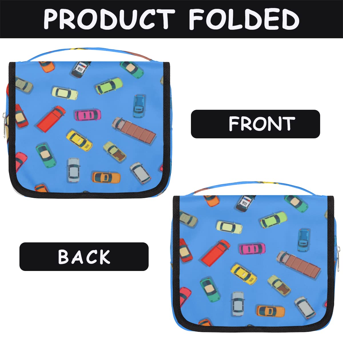 Samochody Podróżna kosmetyczka Kreskówka Transport Samochody Mycie Torba Unisex Wiszące przybory toaletowe Kosmetyczka Organizer do makijażu, wielobarwny, Jeden rozmiar