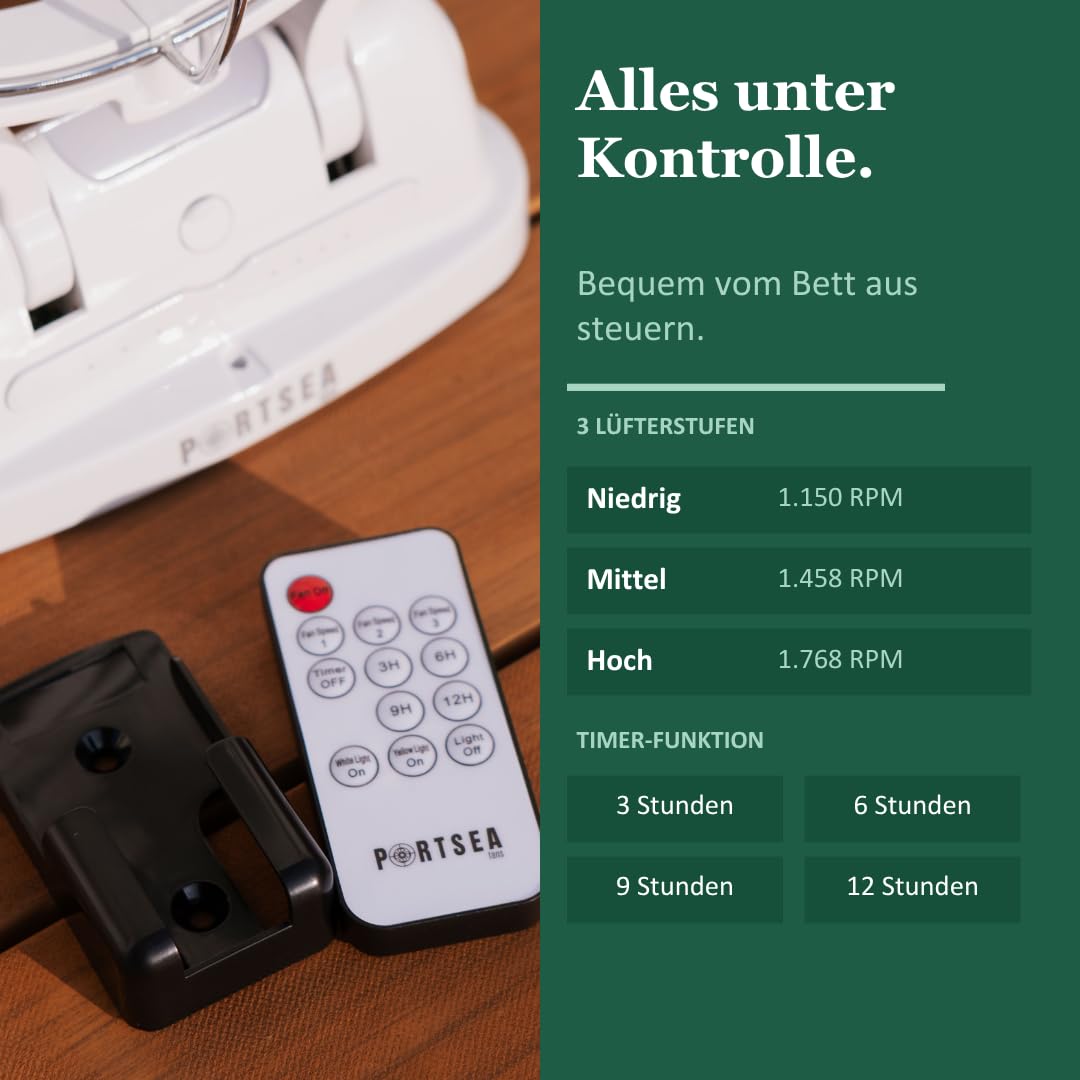 Portsea Arlo Wohnwagen Ventilator 12V/24V – Leiser Camper Fan mit Fernbedienung, Timer, LED & Insektenlicht, für Wohnmobil, Van, Caravan & Boot