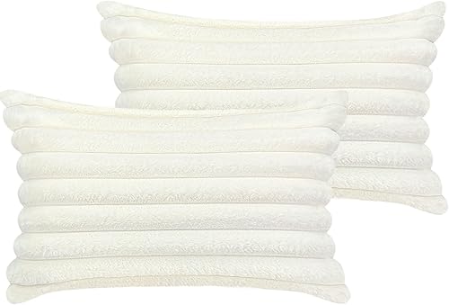 Miniatura 1 de Juego de 2 fundas de almohada de 12 x 20 pulgadas, fundas decorativas de piel sintética para cama, funda de almohada suave y esponjosa con respaldo