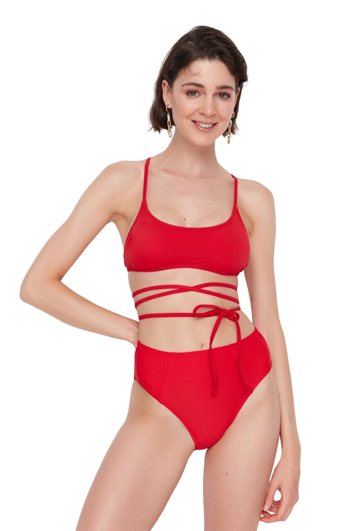 Trendyol Damen Rot Verknüpfung Detaillierter Hoher Taillenbikini Sechs Bikini Bottoms Contemporary, 44