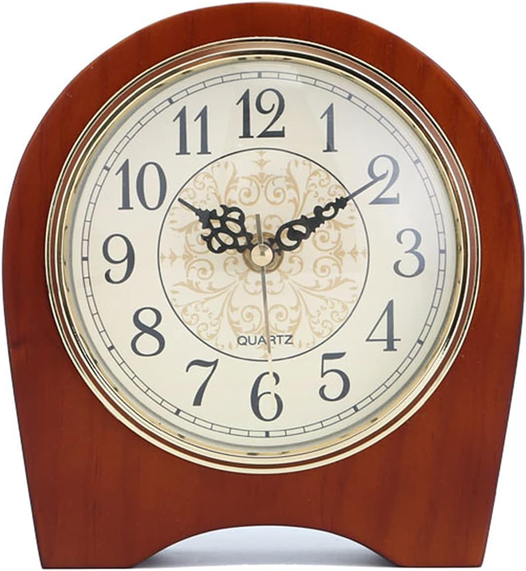 Wood Grain Mantel Clock Battery Powered Mantle Clock Solid Wood Mantlepiece Clock Mute Quartz Clock Decorative Table Clock Desk Clock Suitable