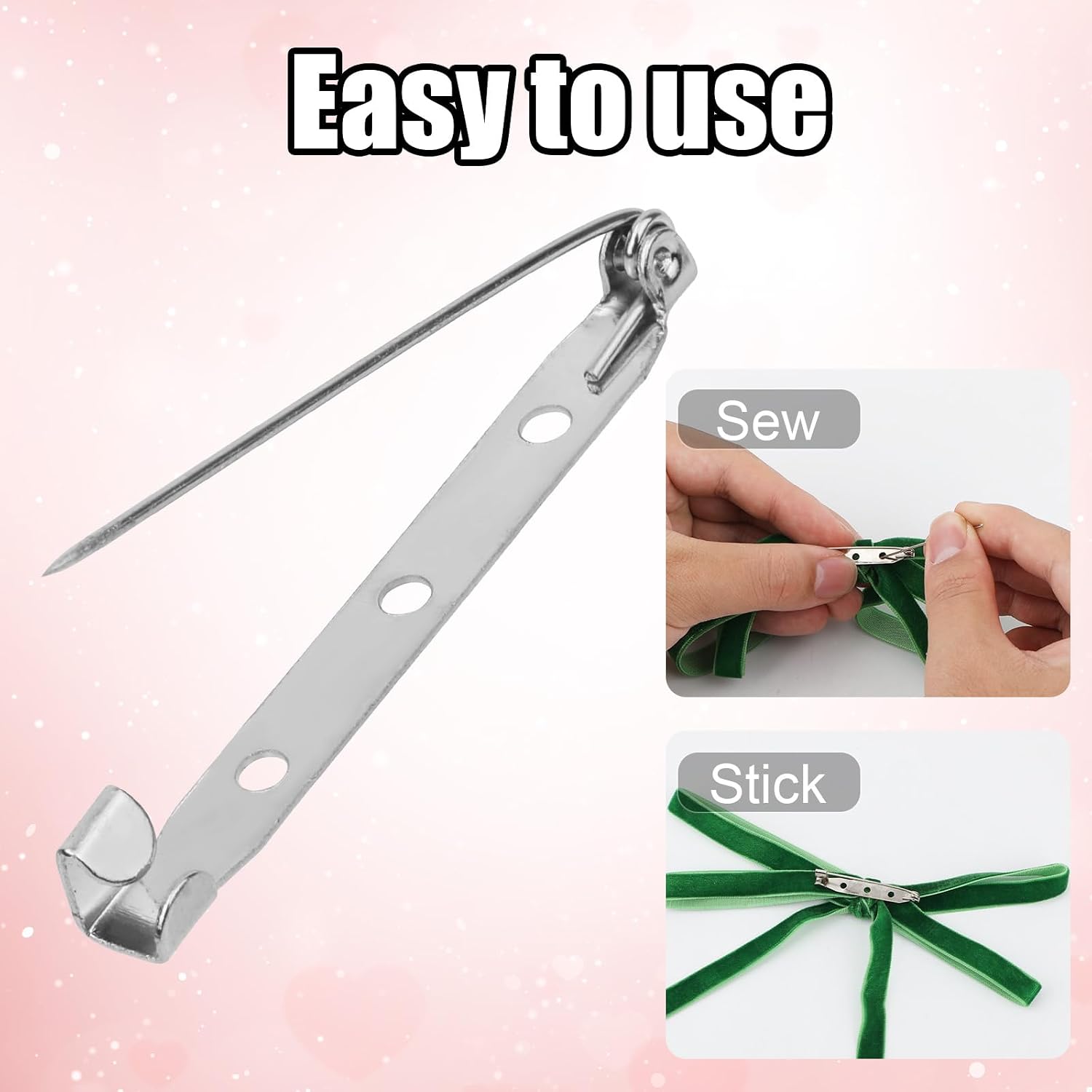 Gosknor 80pcs Safety Bar Pins, 1.5 Inch Brooch Pin Backs for Crafts Metal Flat Back Locking Clasp for DIY Jewelry Making Badge Name Tag Tie Tacks Citation (38mm)