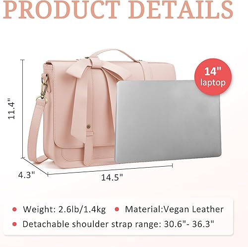Miniatura 9 de ECOSUSI Maletín para mujer, mochila de mensajero de cuero sintético de 14 pulgadas, bolsa para computadora portátil, bolsa para computadora