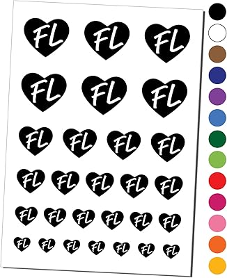 FL Florida State in Heart Temporary Tattoo Water Resistant Fake Body Art Set Collection - Yellow (One Sheet)
