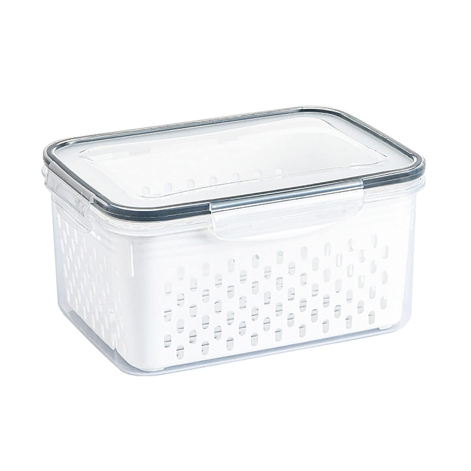 Fridge Storage Containers, 1750ML Plastic Fresh Produce Storage Container Set with Lids and Removable Strainer Basket, Stackable Leakproof Food Organizer for Fruit Vegetable Meat Kitchen Storage
