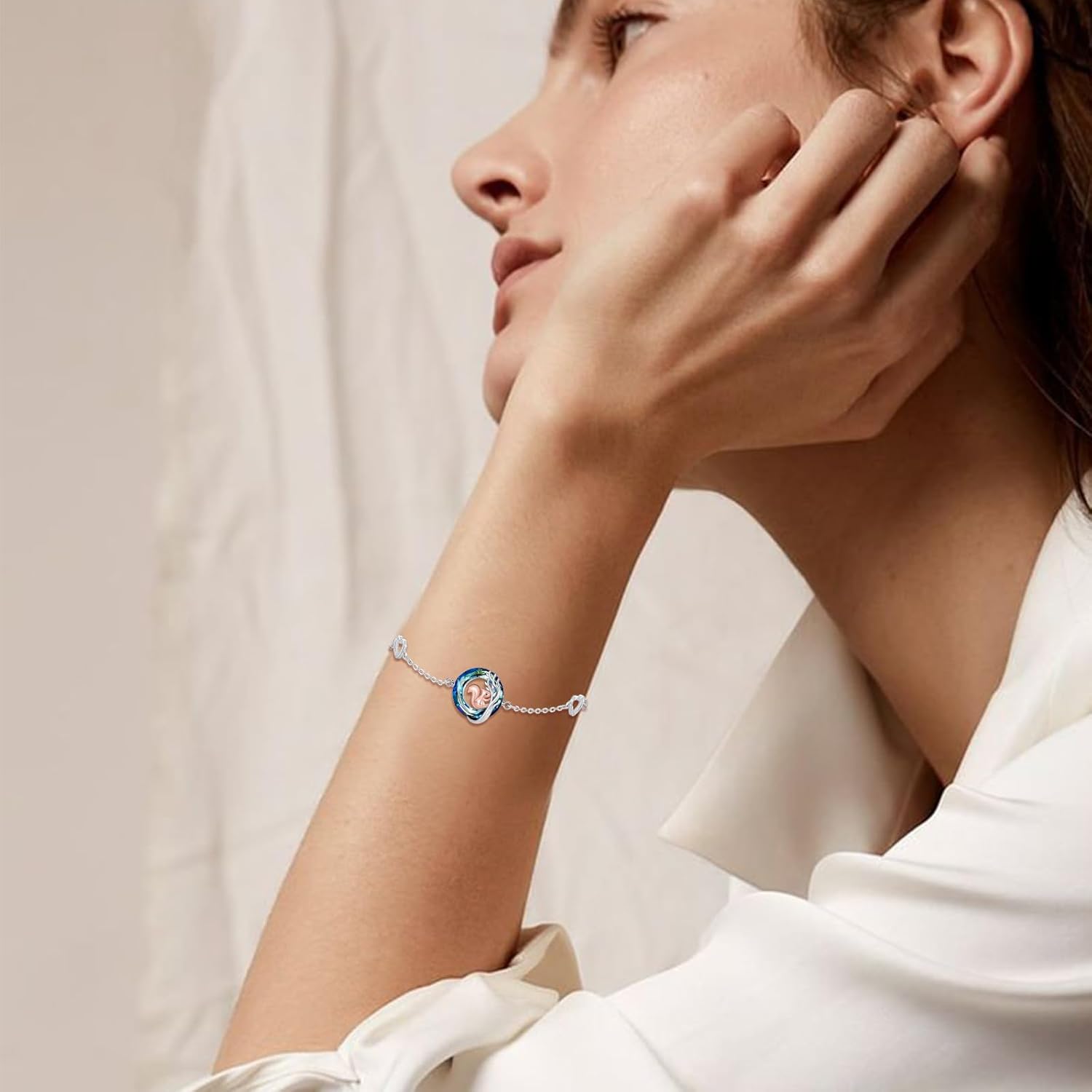 Squirrel Bracelet Women 925 Sterling Silver Tree of Life Squirrel Bracelet Adjustable With Crystal Animal Jewelry Gift for Women - Image 3