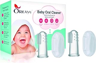 OREAYU 2 Pcs Baby Finger Manual Toothbrush With Storage Case, Tongue Cleaner For Baby Teething/Gums, Food Grade Silicone Teeth Cleaner Oral Cavity Cleaning Brush For Infant Kids Toddler,Transparent-image-0
