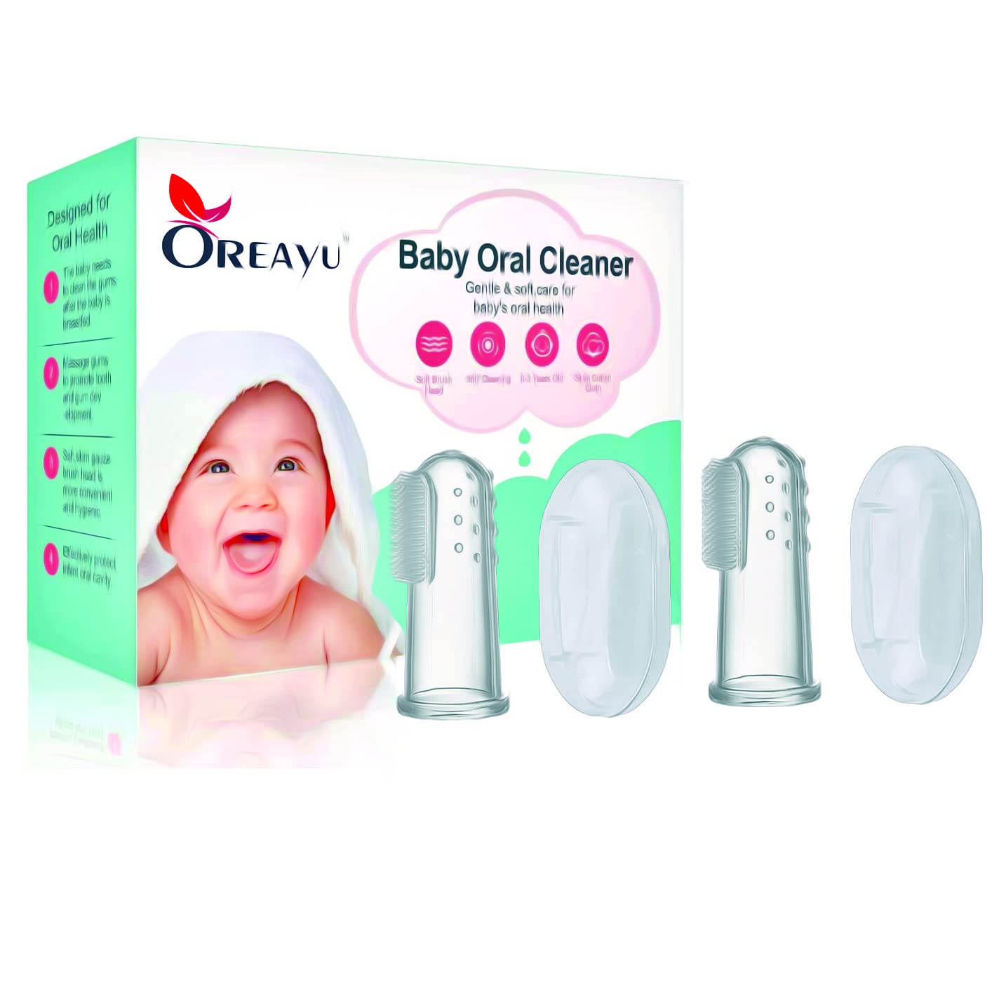 OREAYU 2 Pcs Baby Finger Manual Toothbrush With Storage Case, Tongue Cleaner For Baby Teething/Gums, Food Grade Silicone Teeth Cleaner Oral Cavity Cleaning Brush For Infant Kids Toddler,Transparent-image-43