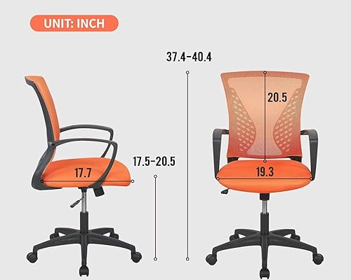 Miniatura 9 de Silla de oficina, silla de escritorio giratoria con respaldo medio con reposabrazos, soporte lumbar de malla, silla de computadora, altura